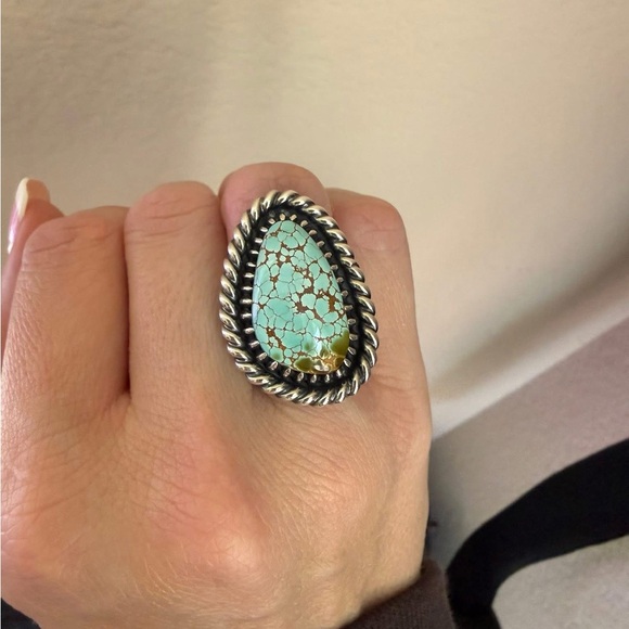 Will Barnes High Grade Pilot Mountain Custom Turquoise and Silver Statement Ring - Picture 2 of 5